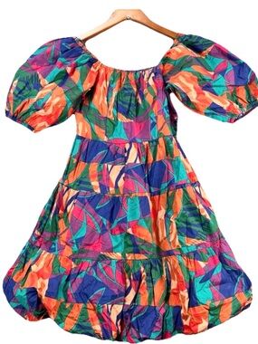Sim & Sam Multicolor Puff-Sleeve Tie-Waist Dress